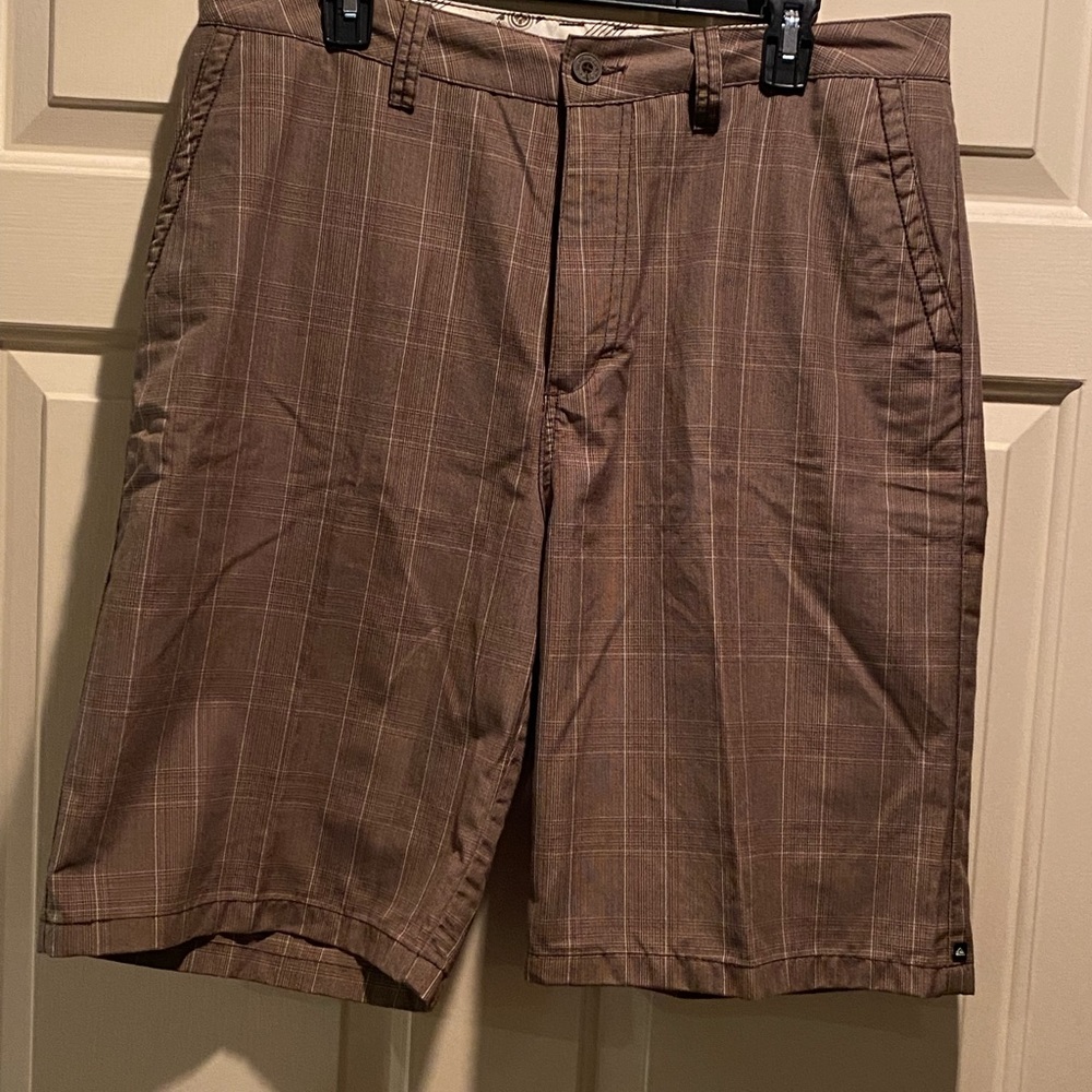 Quicksilver Mens Brown Plaid Bermuda Board Shorts Siz… Gem